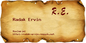 Radak Ervin névjegykártya